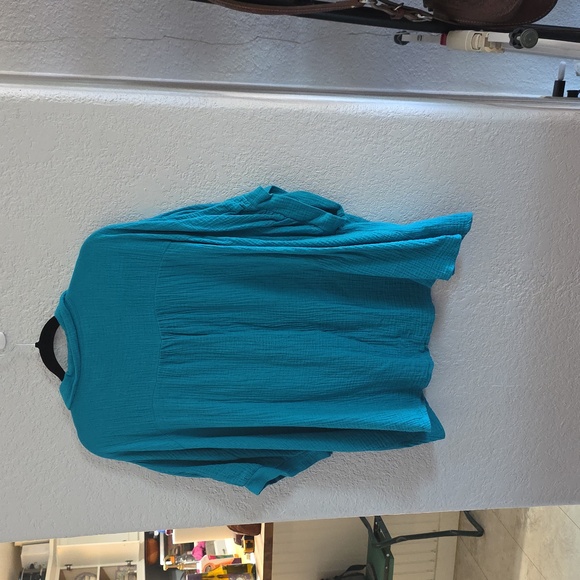 Zenana Double Gauze 3/4 Sleeve Button-Down Top – Dusty Teal - Picture 6 of 9